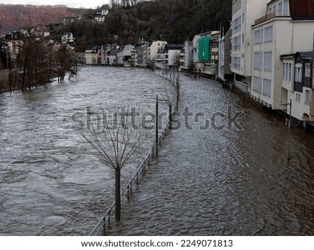 Similar – Image, Stock Photo Floods on the Lenne: protective wall for the city center