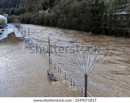 Similar – Image, Stock Photo Floods on the Lenne: protective wall for the city center