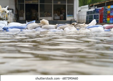 Flood water - Sandbags for flood defense 