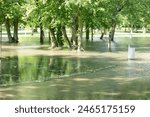 Flooded city park after hail storm. Gniezno Poland. 05.20.2024.