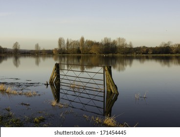 Flooded fields on the Somerset Levels in the west of England