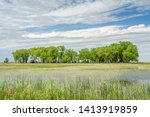 Flooded fields and tree grove in a valley of Elkhorn River in Nebraksa Sandhills