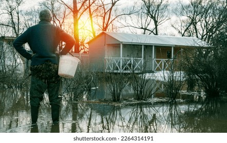 a flooded garden plot during the spring flood. High quality photo