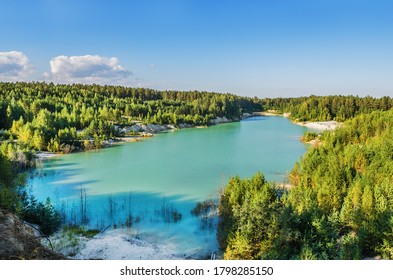 Flooded Kaolin Quarry On A Cloudless Summer Day. Russia, Ural