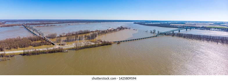 Flooded Mississippi And Ohio River Confluence