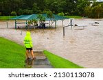 Flooded park and playground during floods