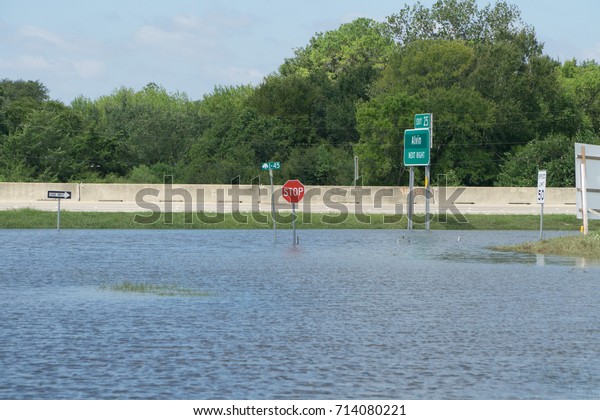 Flooded road after Hurricane\
Harvey 