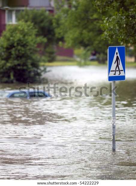 Flooded street in the\
city