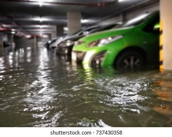 flooding car in  basement carpark at condominium ,Bangkok,Thailand