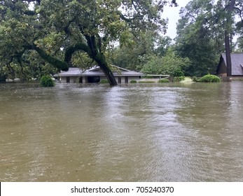 Flooding From Hurricane Harvey In Spring Texas, A Couple Miles North Of Houston Off East Cypresswood Drive.