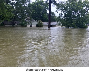 Flooding From Hurricane Harvey In Spring Texas, A Couple Miles North Of Houston Off East Cypresswood Drive.