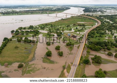 Flooding of the Magdalena river in a farm that is near the El Roncador bridge. Colombia.