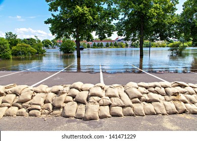 Flooding In Magdeburg, Germany, June 2013. Sandbags Protect Against The Water