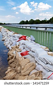 Flooding In Magdeburg, Germany, June 2013. Sandbags Protect Against The Water