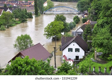 Flooding River Luznice, Czech Republic, Village - Bechyne