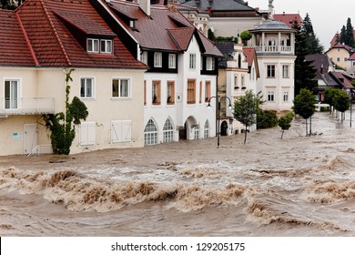 floods and flooding the streets in steyr, austria