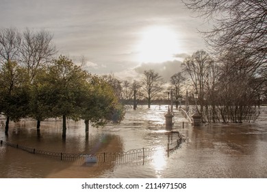 Floods From The River Wye In Herefordshire, UK.