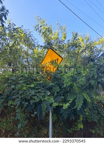 Floodway Sign covered by some Greenery