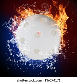 Floor ball in fire flames and water splashes