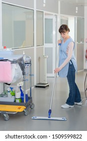 Floor Care Cleaning Services With Washing Mop In Clean Hospital