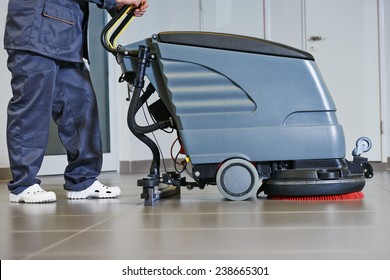 Floor Care And Cleaning Services With Washing Machine In Supermarket Shop Store