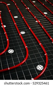 Floor heating pipe. Installation of engineering systems in a building.