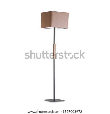 floor lamp with black base and brown lampshade on a white background