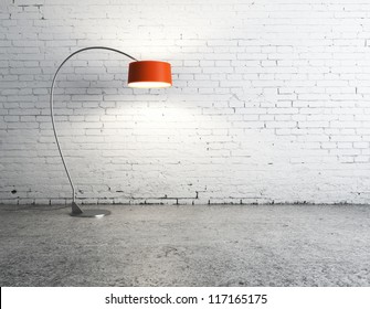 Floor Lamp In White Brick Room