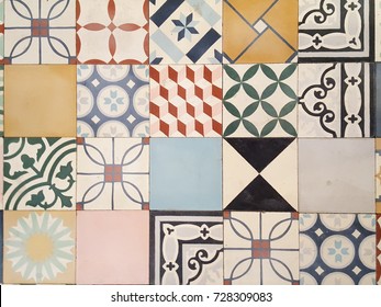 A Floor Of An Old House In France With Mosaic Tile In Cement Tiles