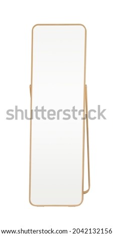 Floor standing dressing mirror with wooden frame isolated on white background 