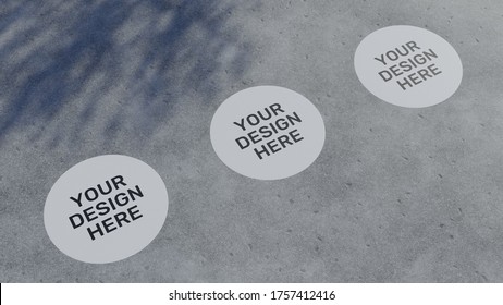 Floor Sticker Triple Concrete Mockup 3D Rendering