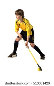 Floorball Player On The White Background
