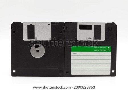 Floppy disk of 1.4 megabytes isolated on white background. Studio shot