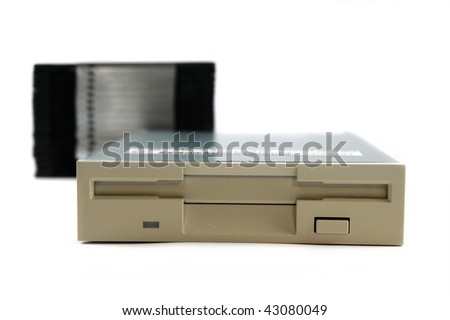 Floppy disk drive isolated on white