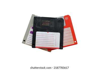 Floppy Disk magnetic computer data storage support isolated over white, black diskette isolated on white background. Retro style floppy diskette front view with texture, label and cover.