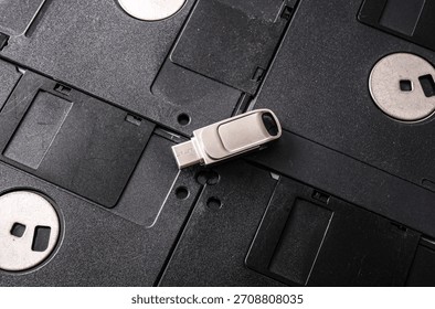 Floppy disks, and flash drive. The evolution of storage media.
