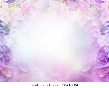 Floral abstract pastel background with copy space. Pink and violet flowers in soft style for wedding or valentine's day card. - Shutterstock ID 785413804