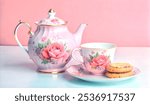 floral antique tea pot set and cookies, For decor design, Highlight design, for social media