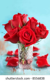 Floral Arrangement Of Red Roses In Vase