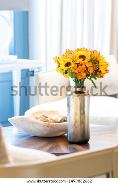 Floral Arrangement Sunflowers Decorating Living Room Stock Photo