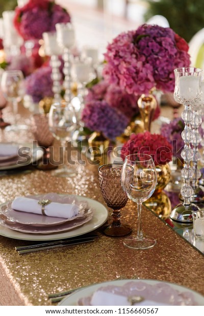 Floral Arrangement Table Decoration Empty Wine Stock Photo Edit