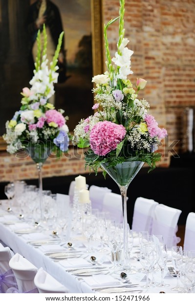 Floral Arrangement Wedding Reception Pink Purple Stock Photo Edit