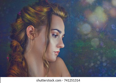 Floral Beauty. Female portrait against beautiful backgrounds - Shutterstock ID 741251314