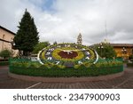 Floral clock at Zacatlan, Puebla, Mexico, located at the main square, in the center of this magic town, beautiful big clock made of plants and flowers