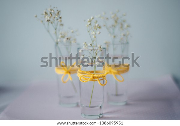 Floral Decoration Three Small Glass Vases Stock Photo Edit Now