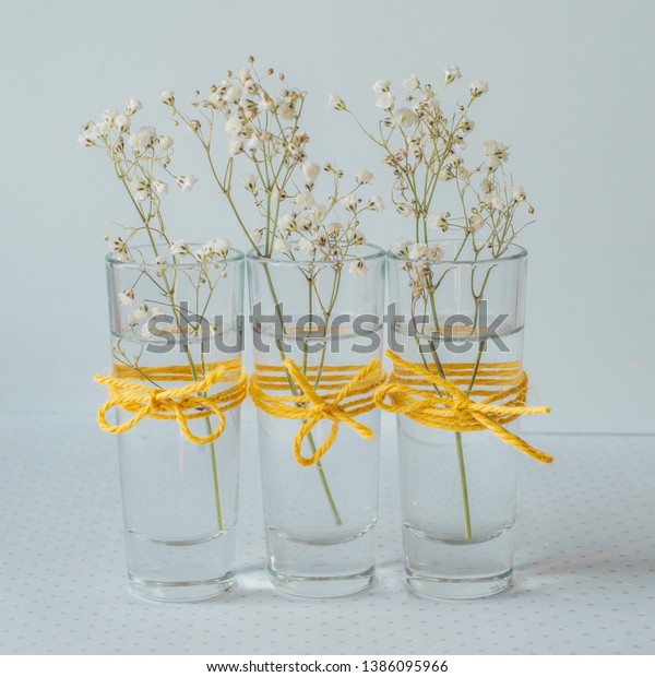 Floral Decoration Three Small Glass Vases Stock Photo Edit Now