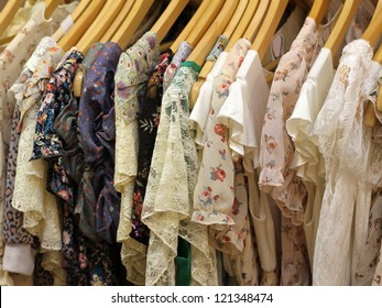 Floral Design Summer Dresses On Hangers On Store Rack