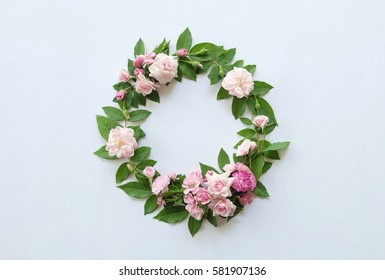 Floral Round Crown(wreath) With Pink Rose And Leaves