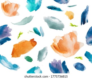 Floral seamless pattern with watercolor texture illustration. Brush stroke elements with abstract fabric design. - Shutterstock ID 1775736815