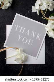 A Floral Touch Makes This Thank You Note An Elegant Thank You To A Wedding Or Shower Invitation With Classy Combination Of Gentle White Blossoms On Black Background